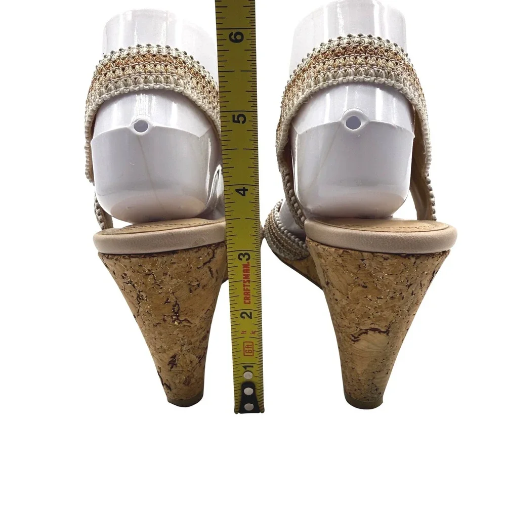 Coach and Four Wedge Sandals Women 10M‎ Gold Silver Bronze Metallic Cork Boho